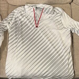 Nike Gray and White Striped Quarter-Zip Pullover